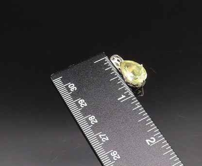 925 Sterling Silver  Vintage Prong Set Yellow Topaz Drop Pendant  PT21659