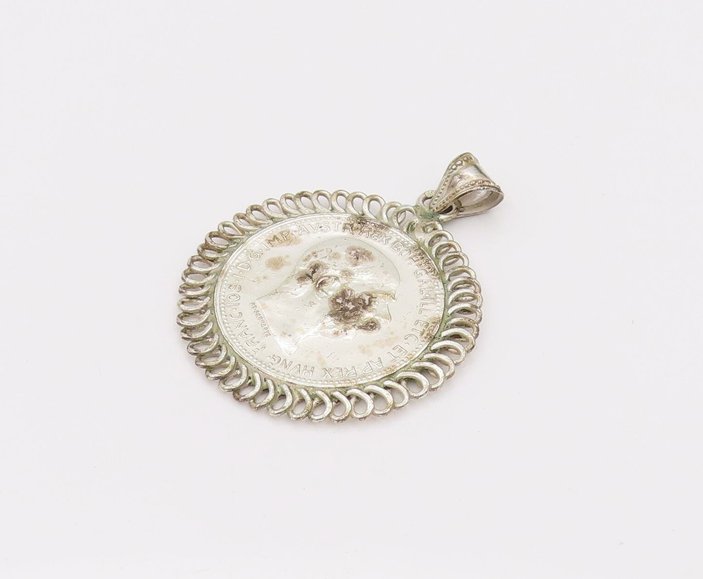 925 Sterling Silver  Vintage 2 Sided Austria King Fanz Joseph Pendant  PT22184