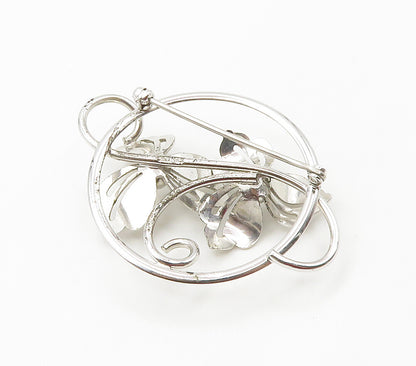 925 Sterling Silver  Vintage Shiny Swirl Flowers Motif Brooch Pin  BP6015