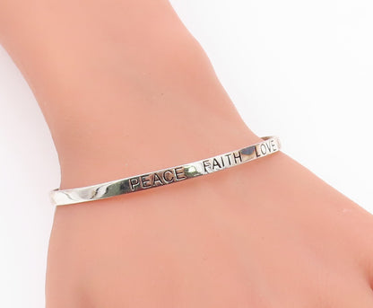 925 Sterling Silver  Vintage Shiny Peace Faith Love Cuff Bracelet  BT8343