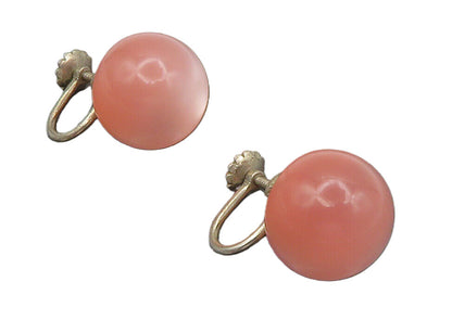 925 Sterling Silver  Vintage Iridescent Pink Stone Non Pierce Earrings  EG6624