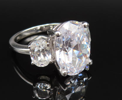 ESPO 925 Silver  Vintage Three Stone Oval Cubic Zirconia Ring Sz 6.5  RG25419