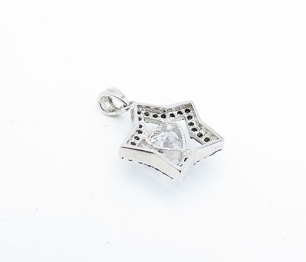 925 Sterling Silver  Cubic Zirconia & Back Hematite Heart Star Pendant  PT2814