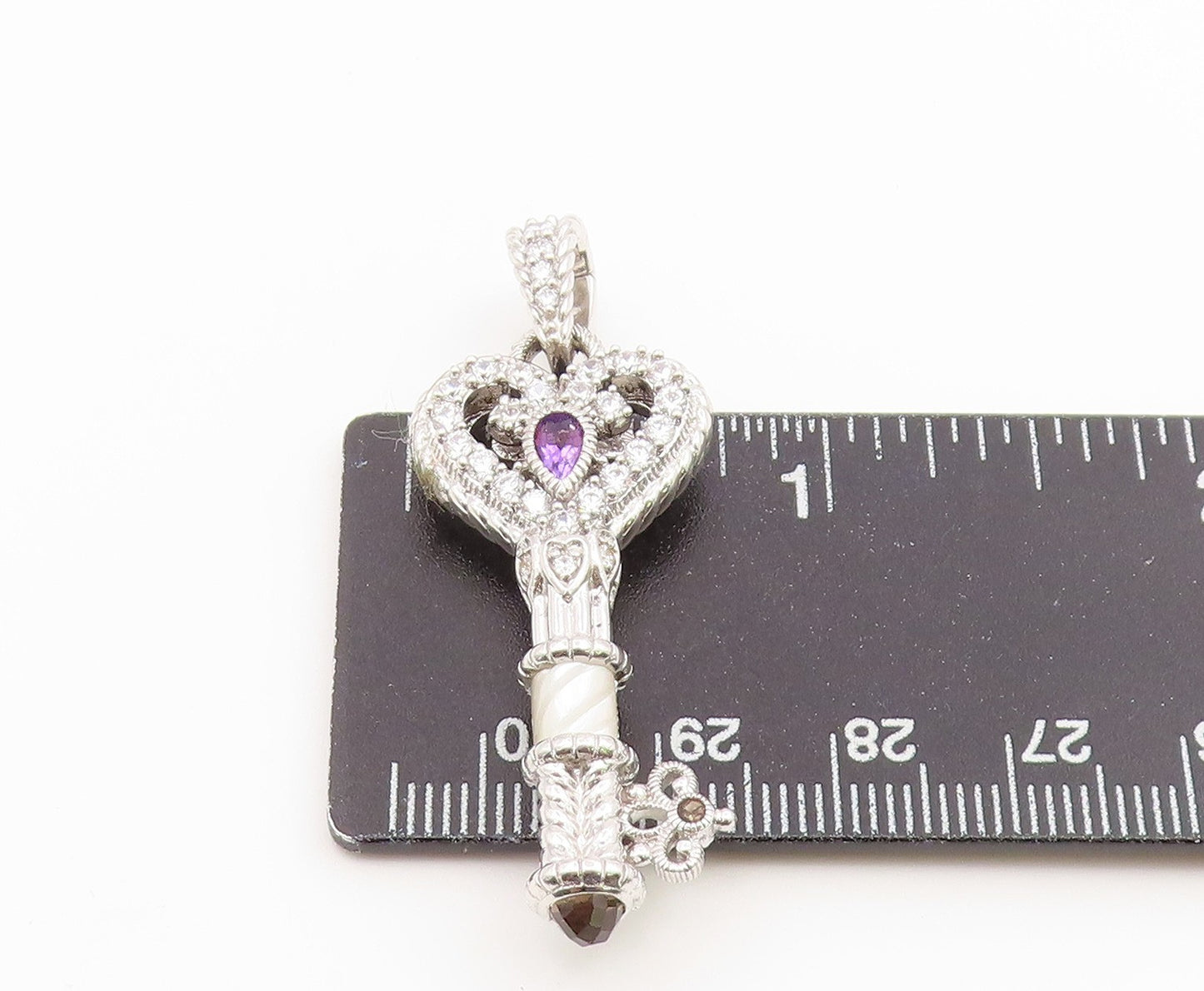 925 Sterling Silver Vintage Pendant JUDITH RIPKA Multi Gemstone Key  PT26661