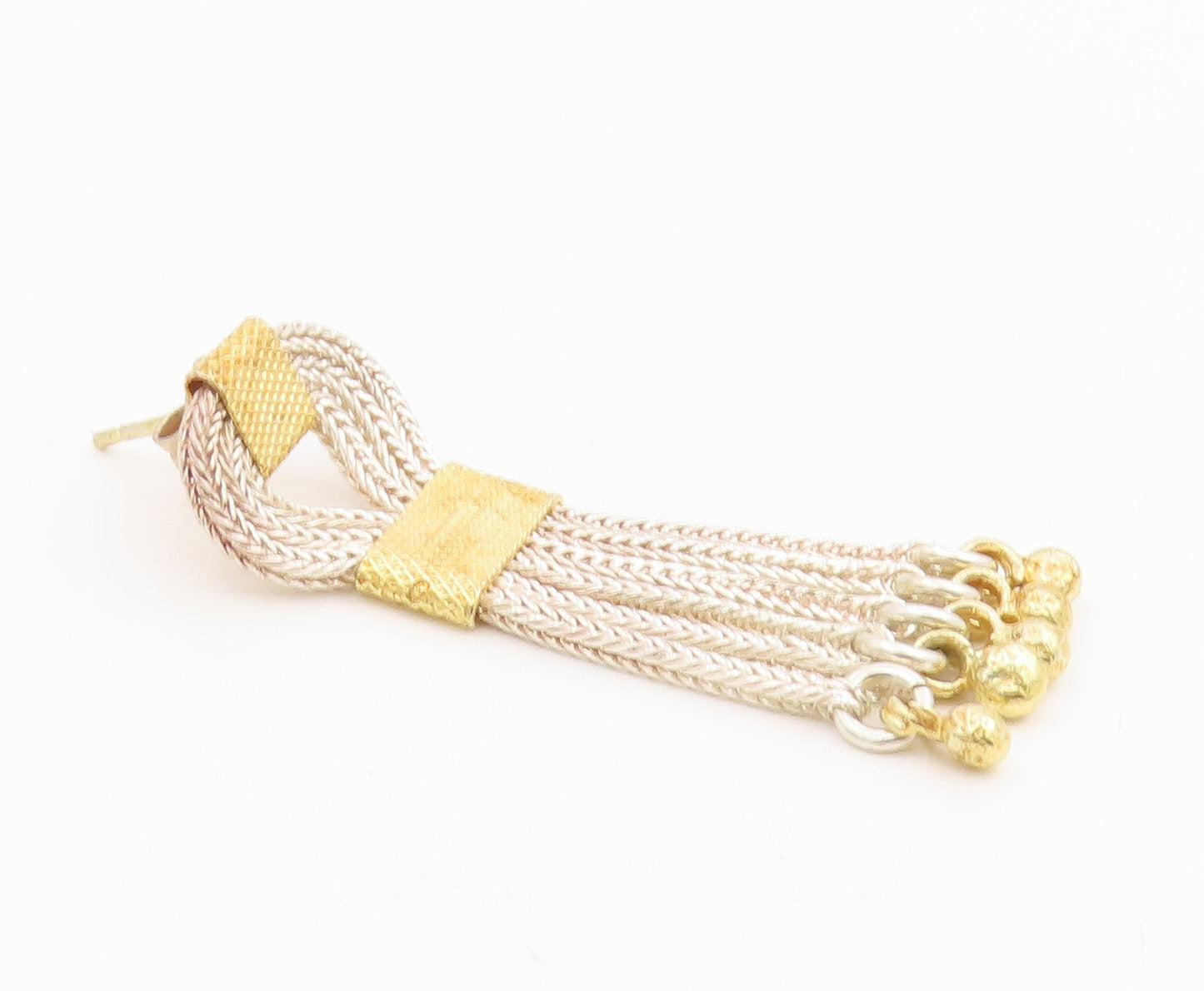 925 Sterling Silver Vintage Earrings Two Tone Multi Strand Chain Tassel  EG14268