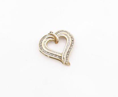 925 Sterling Silver Vintage Dainty Genuine Diamonds Love Heart Pendant PT21854
