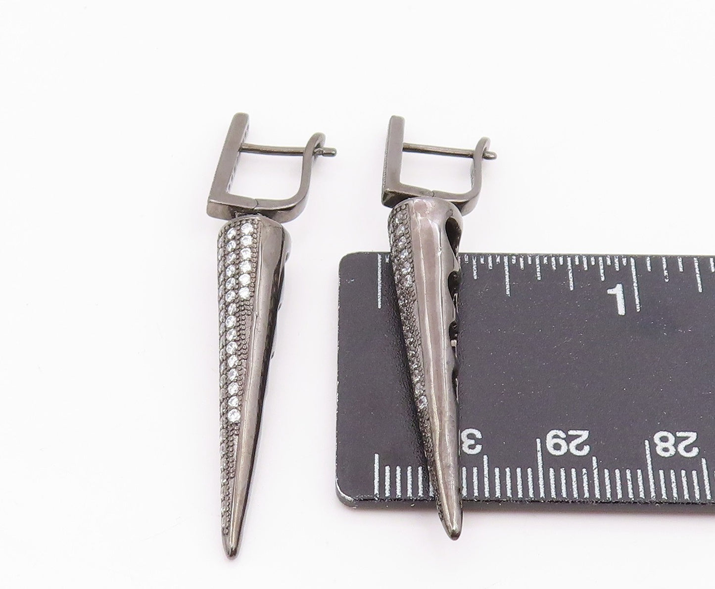 925 Sterling Silver Vintage Earrings CZ Dark Tone Geometric Cone Dangle  EG14222