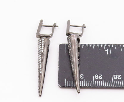 925 Sterling Silver Vintage Earrings CZ Dark Tone Geometric Cone Dangle  EG14222