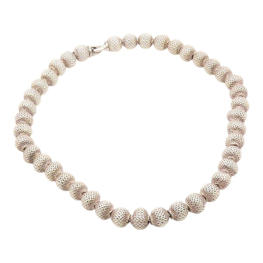 925 Sterling Silver  Vintage Round Wire Mesh Sphere Ball Necklace  NE3938