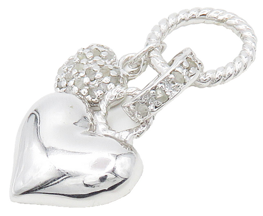 925 Sterling Silver  Shiny Genuine Diamonds Love Hearts Pendant  PT12026