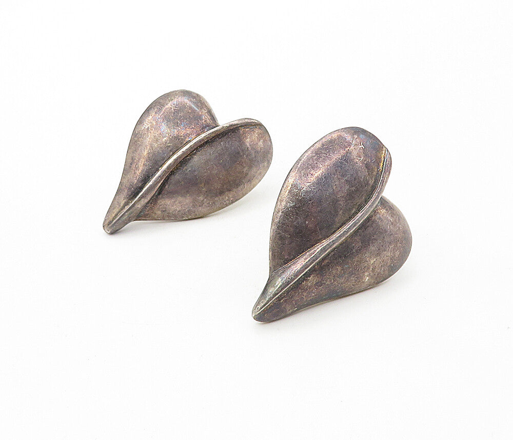 925 Sterling Silver  Vintage Dark Tone Heart Leaf Non Pierce Earrings  EG3808