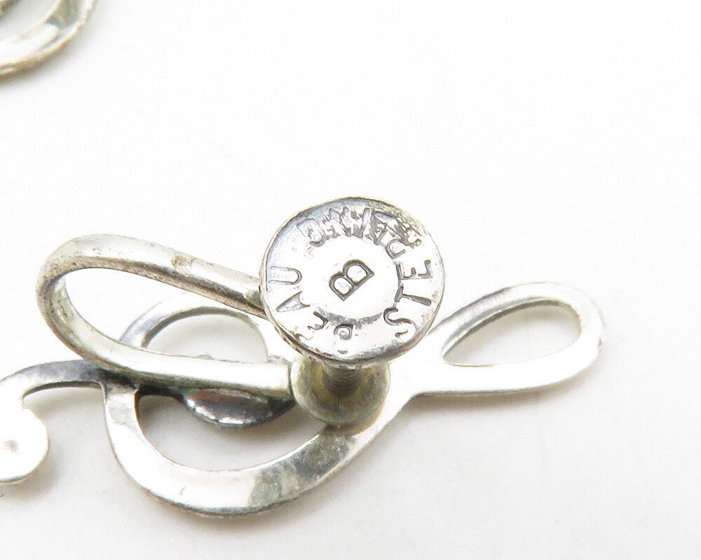BEAU 925 Sterling Silver  Vintage Treble Clef Non Pierce Earrings  EG7067
