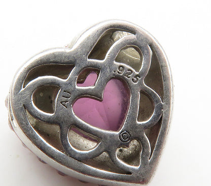 925 Sterling Silver  Shiny Amethyst & Topaz Love Heart Slide Pendant  PT11929