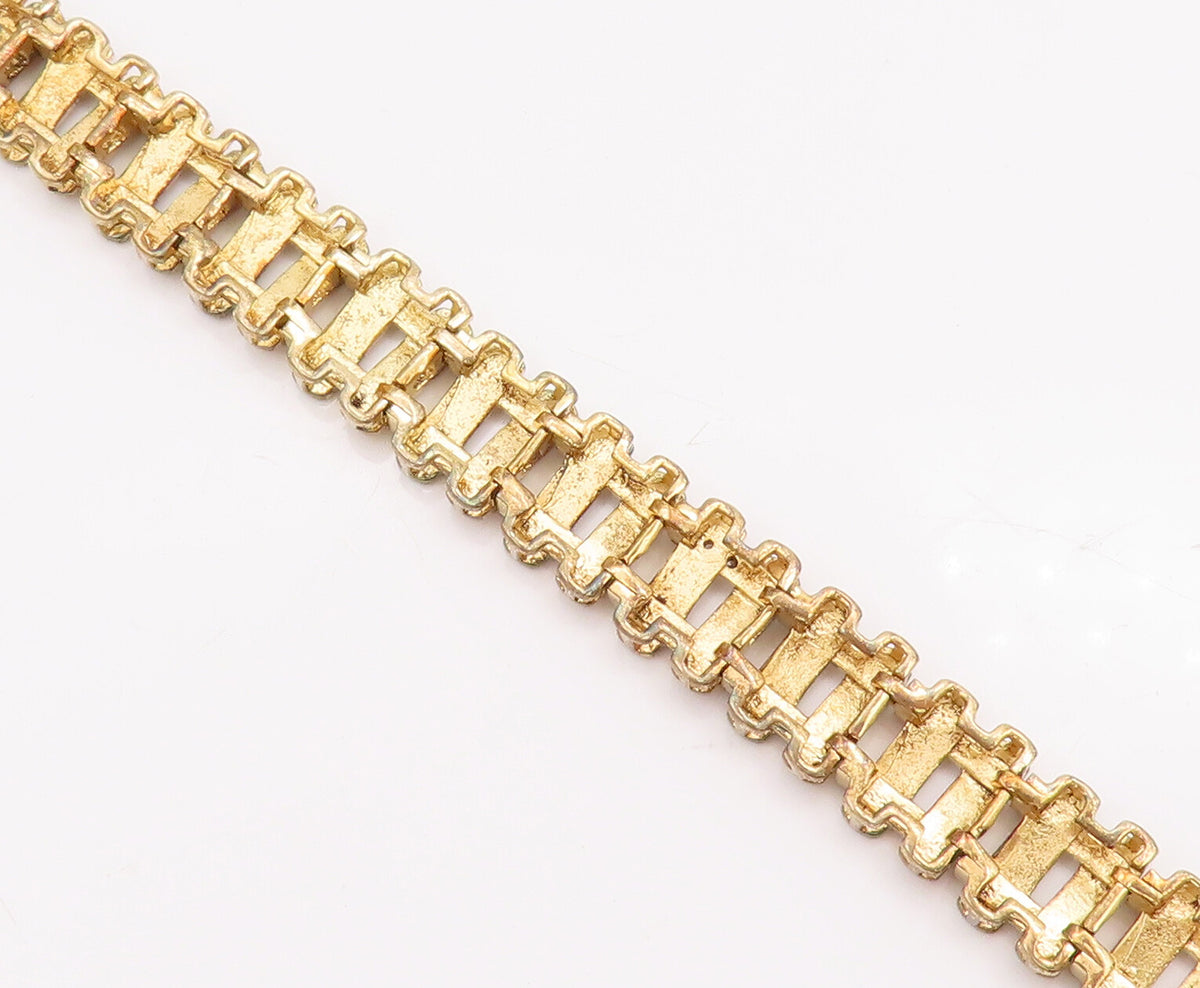 925 Sterling Silver Vintage Bracelet Gold Plated Repeated Pattern Cutout BT10467