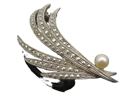 GERMANY 925 Silver  Vintage Petite & Pearl Modernist Floral Brooch Pin  BP4916