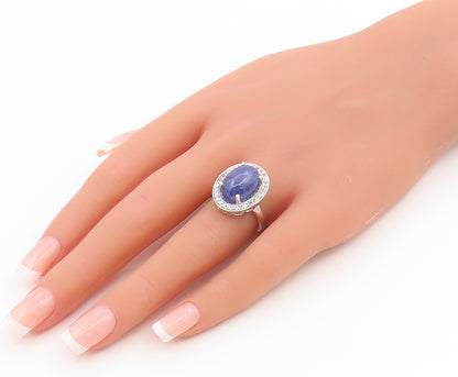 925 Sterling Silver Vintage Ring Oval Lapis Lazuli & Halo CZ Band  Sz 7  RG36183
