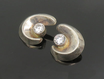 MEXICO 925 Silver  Vintage Cubic Zirconia Spiral Swirl Drop Earrings  EG11697