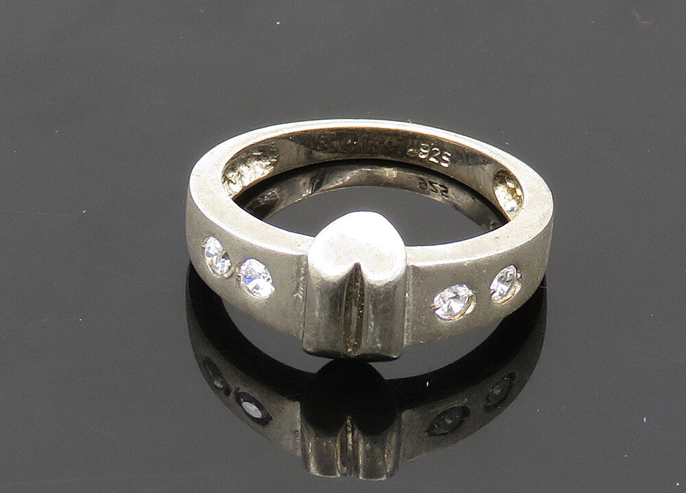 925 Sterling Silver Vintage Cubic Zirconia Smooth Matte Band Ring Sz 7 RG20740
