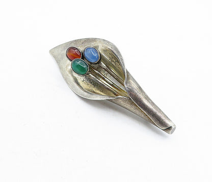 MEXICO 925 Sterling Silver  Vintage Topaz Sculpted Flower Brooch Pin  BP1554
