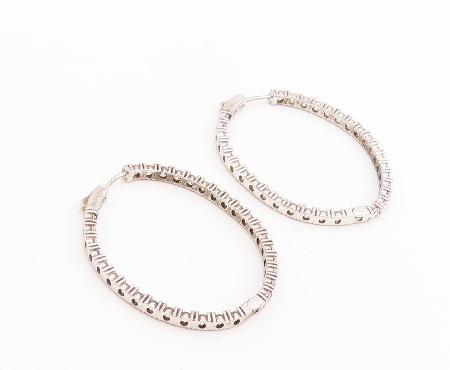 925 Sterling Silver Vintage Earrings Dark Tone Topaz Inlay Large Hoops  EG13243