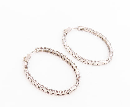 925 Sterling Silver Vintage Earrings Dark Tone Topaz Inlay Large Hoops  EG13243