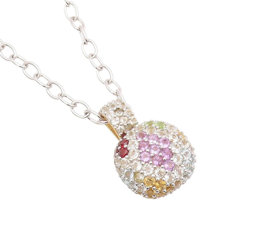 925 Sterling Silver Vintage Necklace Gold Plated Multi Color CZ Inlay  NE4519
