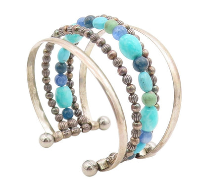 925 Sterling Silver Vintage Bracelet CAROLYN POLLACK Boho Gemstone Cuff  BT11031