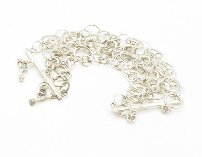 925 Sterling Silver  Vintage Shiny Polished Open Circle Chain Bracelet  BT6702