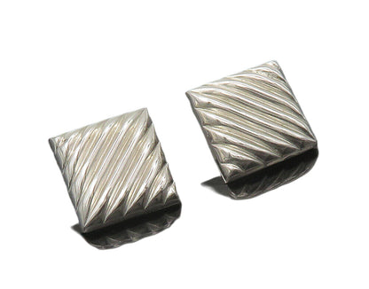 BEAU 925 Sterling Silver  Vintage Shiny Fluted Square Drop Earrings  EG8595
