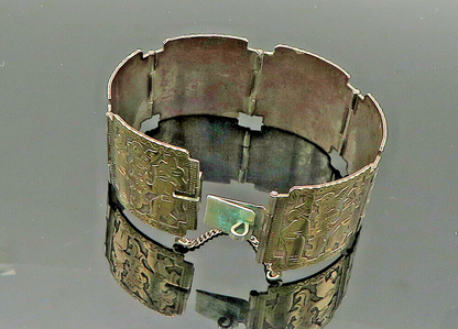 925 Sterling Silver & 18K GOLD  Vintage Warrior Panel Chain Bracelet  BT8242