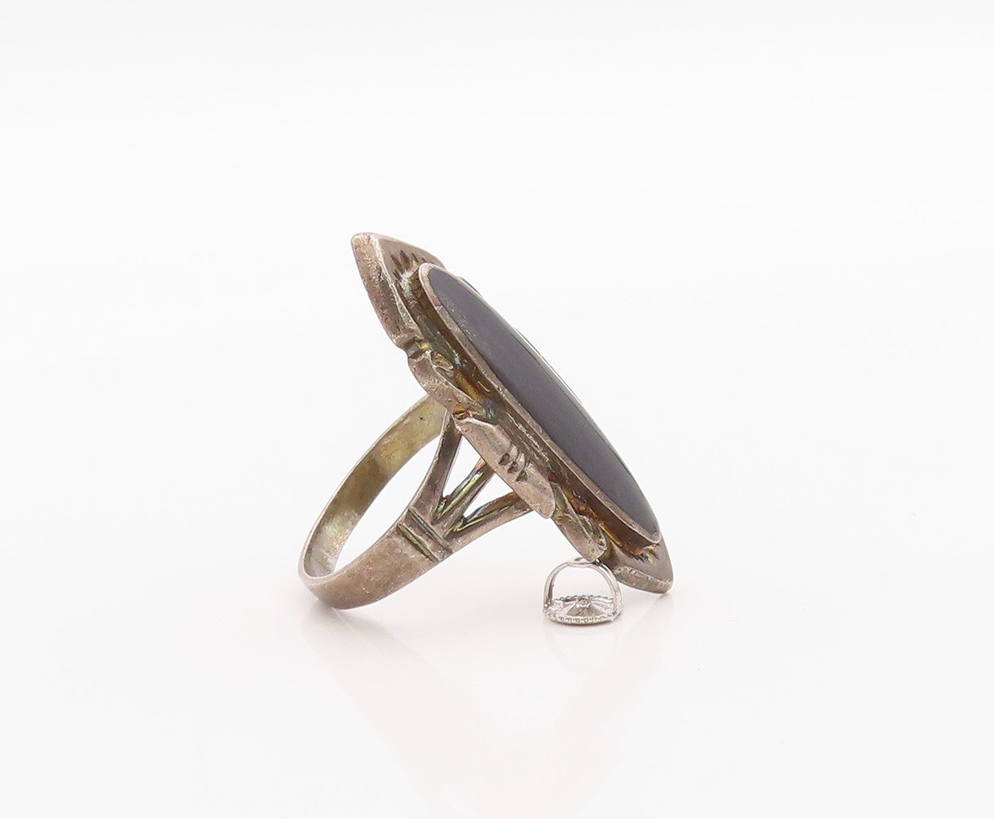 925 Sterling Silver Vintage Ring Classic Etched Black Onyx Band  Sz 12  RG36291