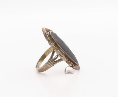 925 Sterling Silver Vintage Ring Classic Etched Black Onyx Band  Sz 12  RG36291