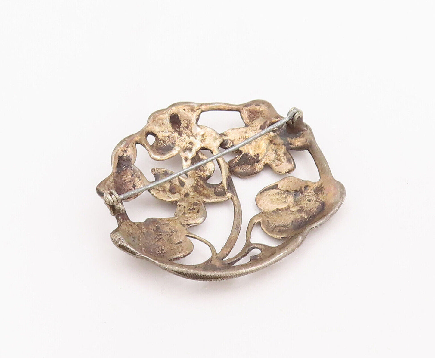 925 Sterling Silver Vintage Brooch Pin Antique Floral Design Carved  BP10939