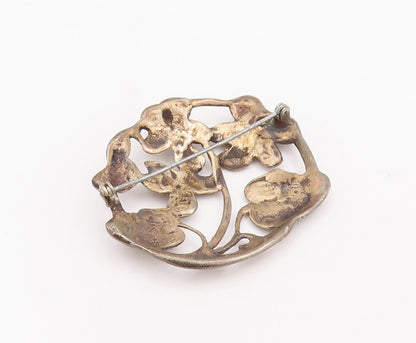 925 Sterling Silver Vintage Brooch Pin Antique Floral Design Carved  BP10939