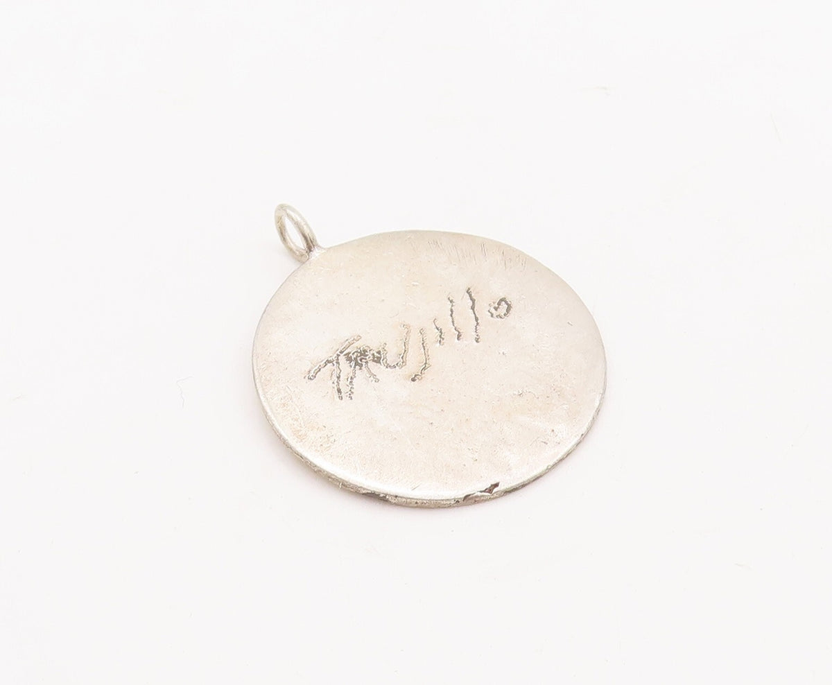 925 Sterling Silver Vintage Pendant Circular Slab Etched Landscape PT23471