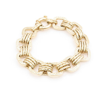 925 Sterling Silver Vintage Bracelet Gold Plated Cutout Square & Rings  BT10982
