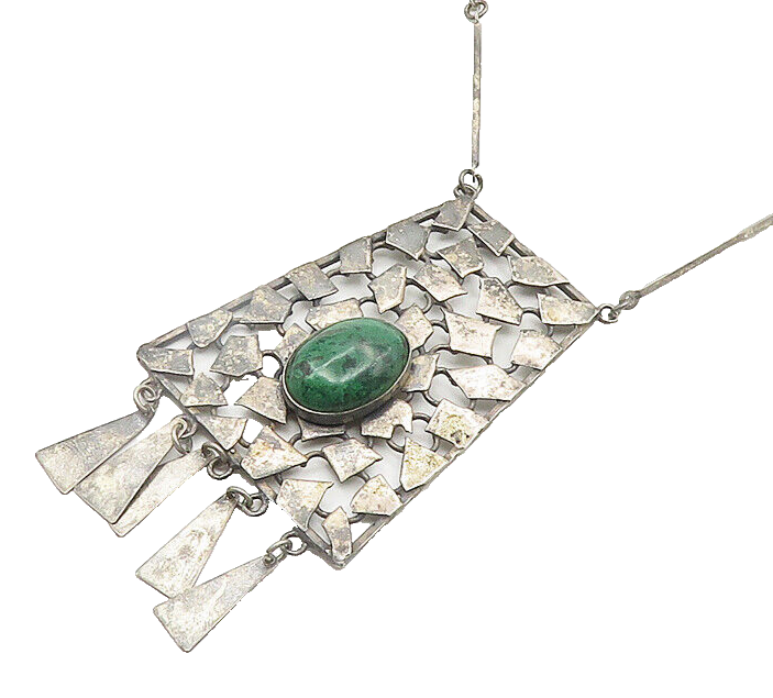 ISRAEL 925 Sterling Silver  Vintage Cabochon Eilat Stone Chain Necklace NE3108
