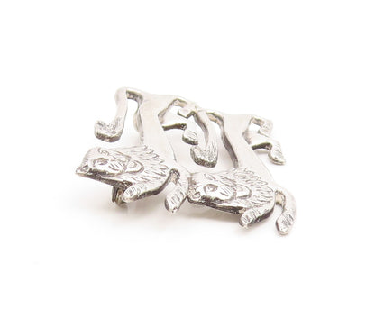 925 Sterling Silver Vintage Brooch Pin Modernist Majestic Heraldic Lions BP12376