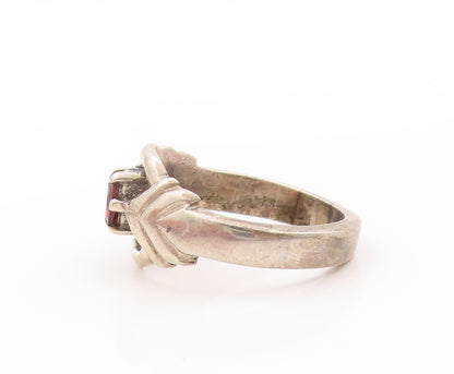 925 Sterling Silver Vintage Ring Round Garnet Cutout Ring & Arrow  Sz 8  RG32748