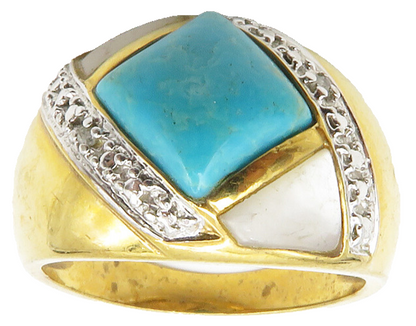 ROSS SIMON 925 Silver  Turquoise & Mother Of Pearl Band Ring Sz 7  RG14140