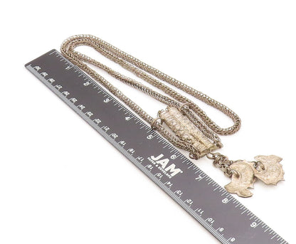 925 Sterling Silver  Vintage Antique Oxidized Fish Wheat Chain Necklace NE1761