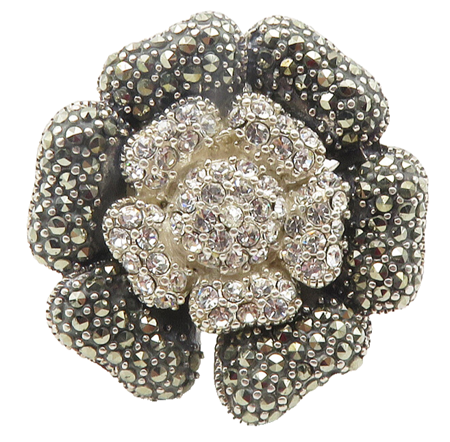 925 Sterling Silver  Cubic Zirconia & Marcasite Cocktail Ring Sz 7  RG11779