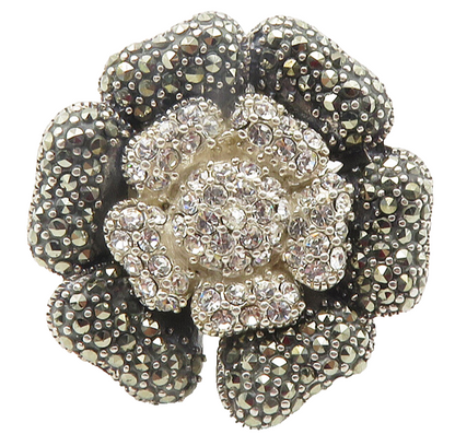 925 Sterling Silver  Cubic Zirconia & Marcasite Cocktail Ring Sz 7  RG11779