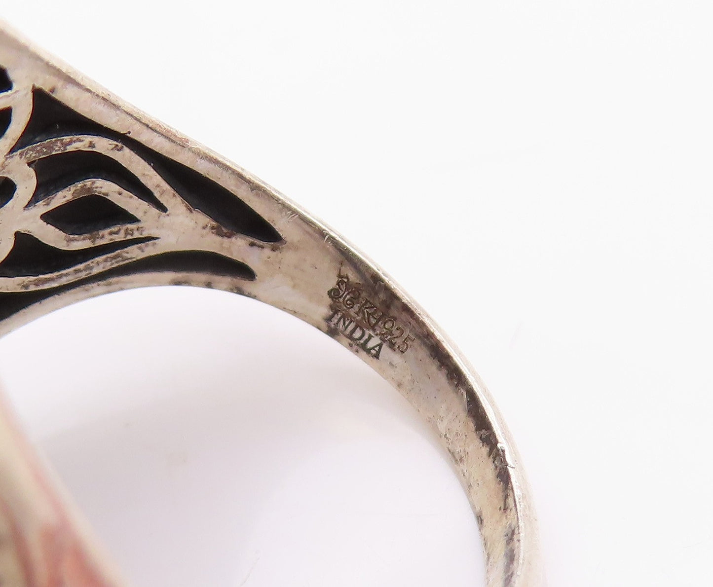 14k Gold 925 Sterling Silver Vintage Ring Gemstone Floral Carved SZ 7.5 RG32218