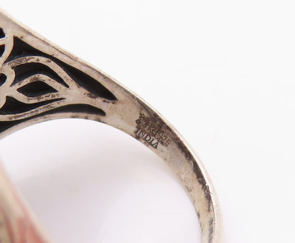 14k Gold 925 Sterling Silver Vintage Ring Gemstone Floral Carved SZ 7.5 RG32218