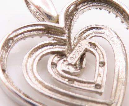 925 Sterling Silver  Vintage Genuine Diamonds Love Heart Pendant  PT16601