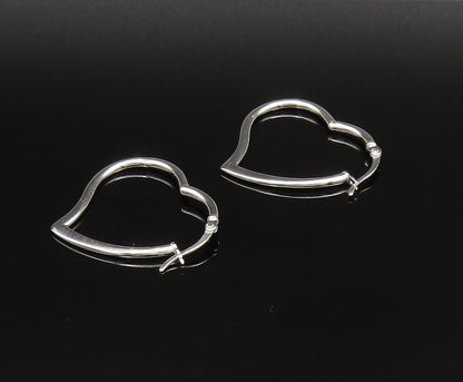 925 Sterling Silver  Vintage Minimalist Open Love Heart Hoop Earrings  EG12043