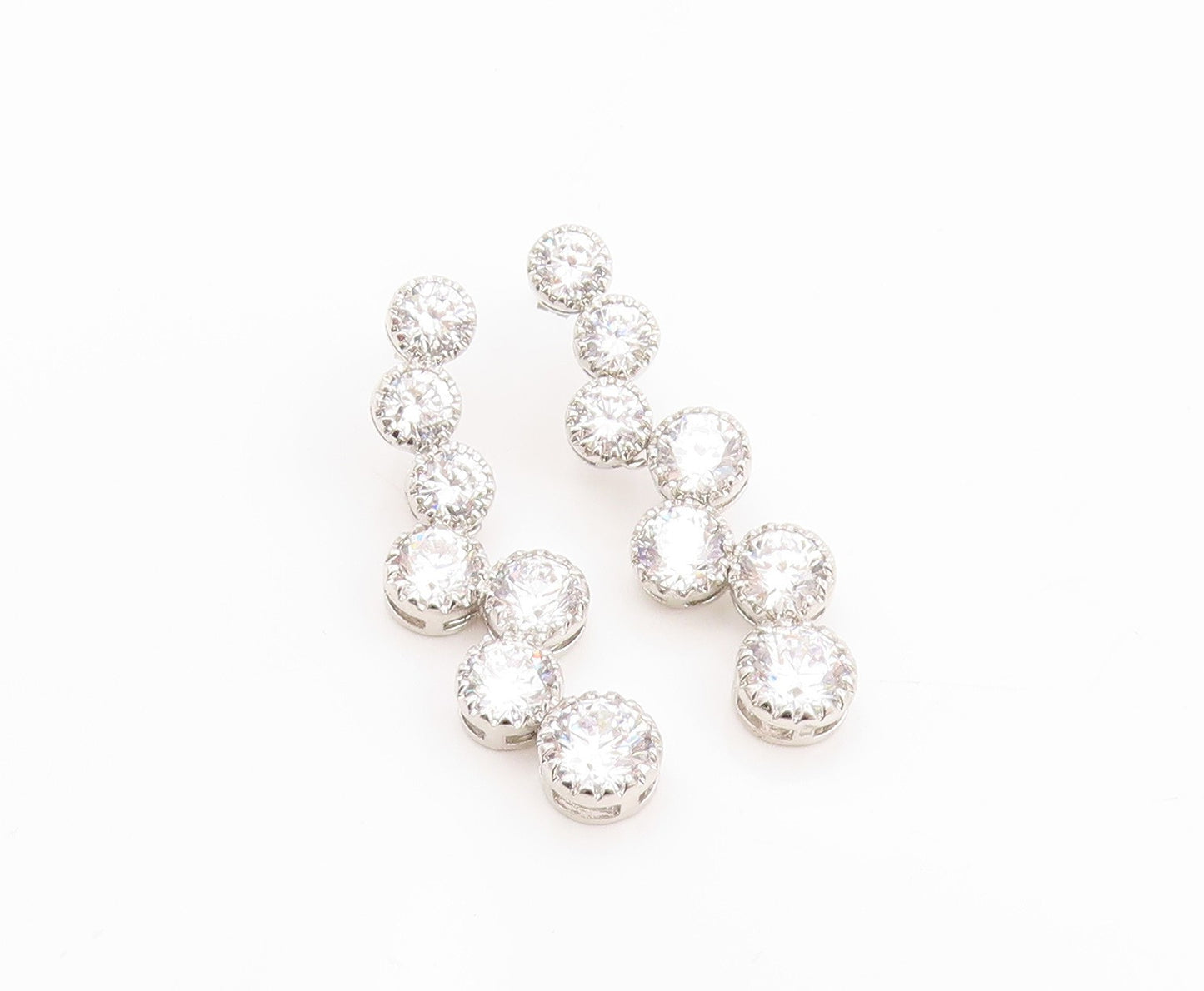 925 Sterling Silver Vintage Earrings Classic Round Cut CZ Tennis Drop  EG14328