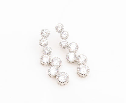 925 Sterling Silver Vintage Earrings Classic Round Cut CZ Tennis Drop  EG14328