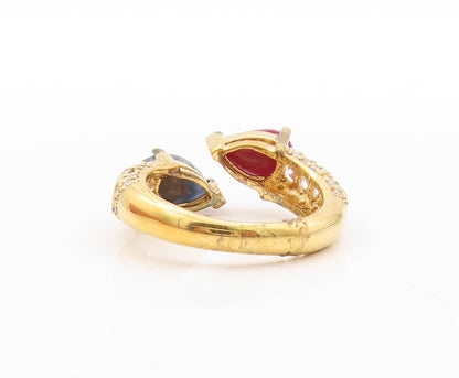 925 Sterling Silver Vintage Ring Gold Plated Topaz 2 Tone Gemstone  Sz 8 RG30862